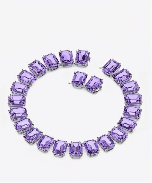 Swarovski Millenia Necklace Purple Crystals Oversized In Silver Rhodium Plating - Image 4
