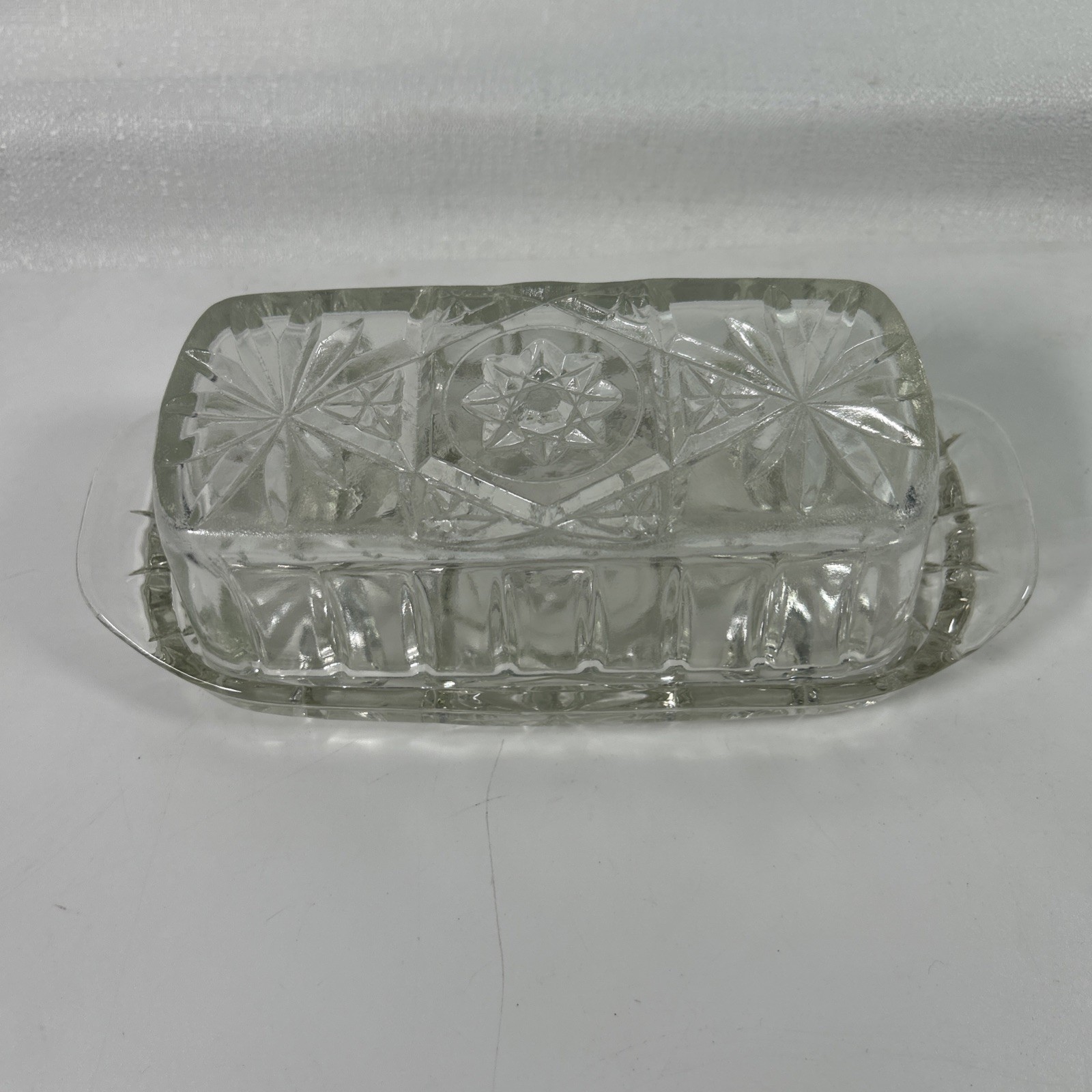 Vintage Anchor Hocking Star  Covered Butter Dish EAPG Prescut 2-PC
