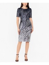 BETSY & ADAM Womens Short Sleeve Crew Neck Knee Length Evening Sheath Dress