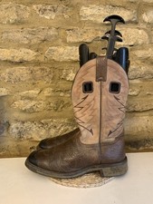 Stivali da cowboy Double H da uomo in pelle marrone ricamata UK 10 made in USA vintage