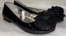 Flowers by Nina Girls Ballet Flats Black Patent Leather Flower Appliqu Size 3