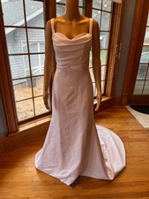 White Matte Satin Sleeveless Tank Fit Flared Wedding Gown Bridal Dress Size 8
