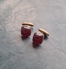 Vintage Art Deco Beautiful Gold Tone Burgundy Cuff Links Estate Sale  Cufflinks  — photo 1