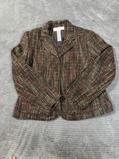 SAGHARBOR Women's Brown Tweed Acrylic Blend Blazer Jacket Size 10p