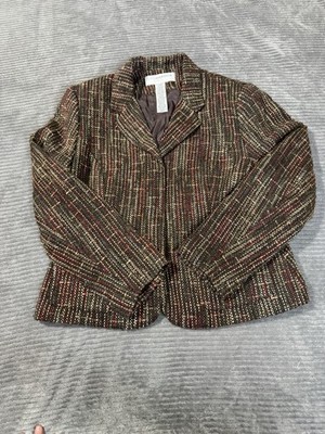 SAGHARBOR Women's Brown Tweed Acrylic Blend Blazer Jacket Size 10p