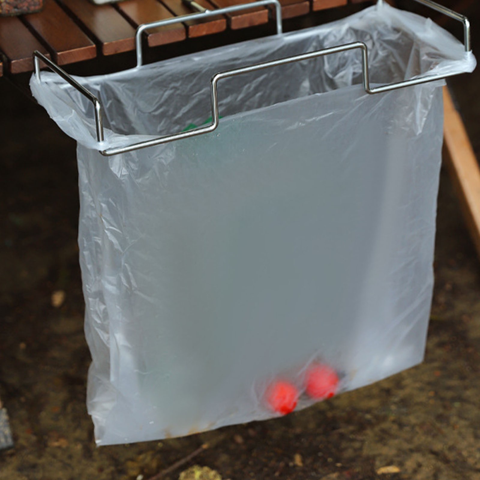 Camping Trash Bag Holder Rack Stainless Steel Garbage Bag Hanger Lightweight Tab