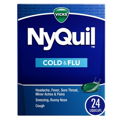 Vicks NyQuil Cold & Flu Nighttime Relief For Pain & Cough LiquiCaps 24 Count
