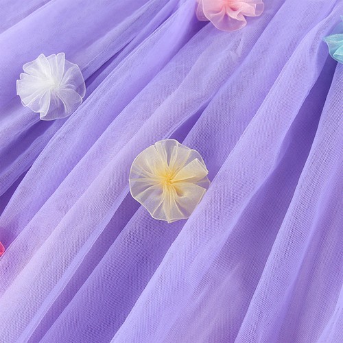 Baby Girl Summer Tulle Dress Fly Sleeves with 3D Embroidered Flowers Sundress - Picture 47 of 66