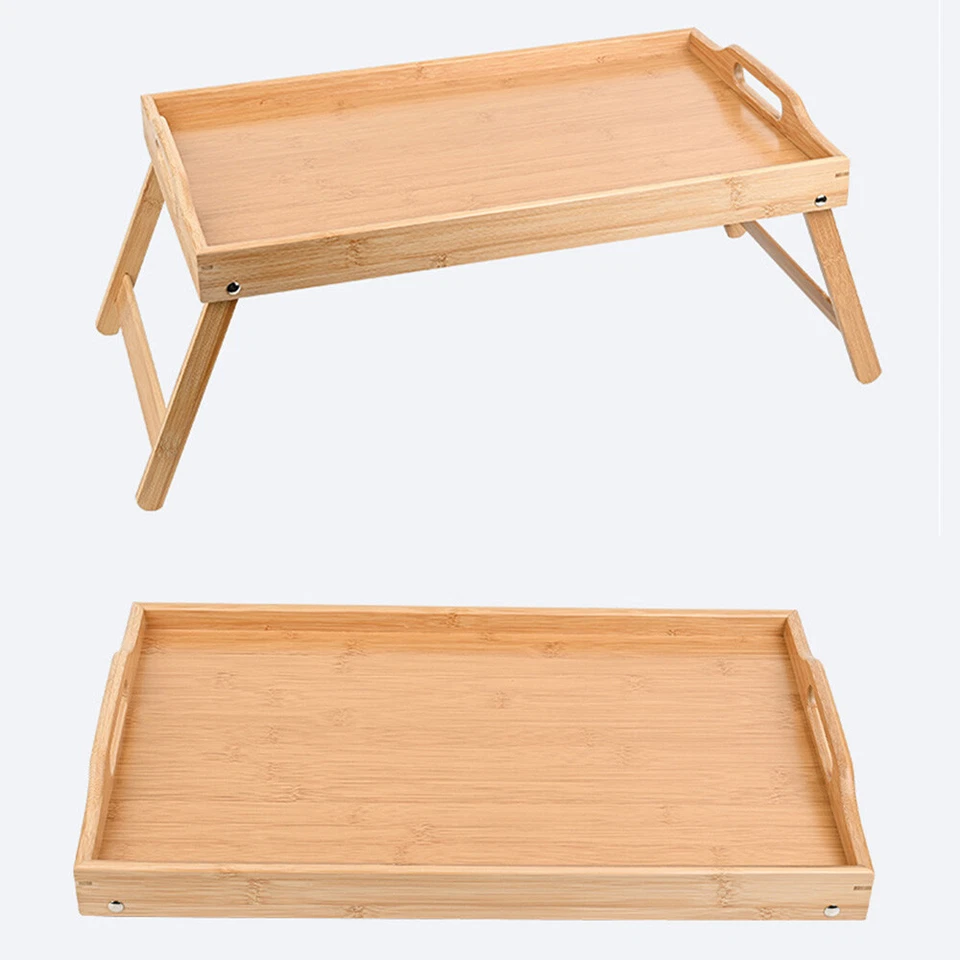 US STOCK Bamboo Bed Tray w/Folding Legs Rest Serving Tray Breakfast Laptop Table - Image 4 of 4