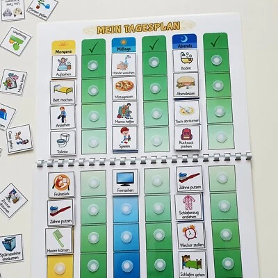 LIKARTO Tagesplan Kinder mit Ringbindung, Morgens, Mittags und Abends, Tageskalender