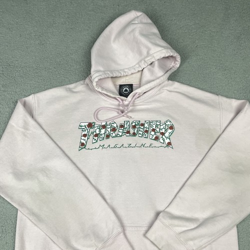 Thrasher Magazine Sweatshirt Youth Medium Pink Pullover Hoodie Red Roses Rare M - Picture 2 of 12