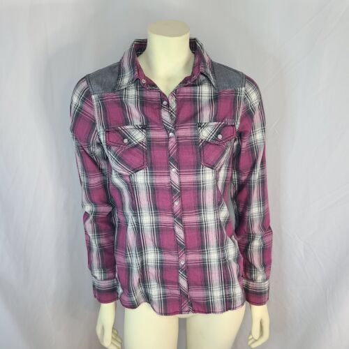 Harley Davidson Womens Pink Plaid Pearl Snap Shirt sz Large - Picture 1 of 8