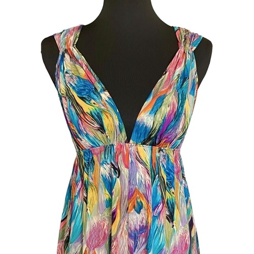 VTG Y2K Babydoll Maxi Dress Sz.6 Multi Print Sleeveless Flowy Fairy Event - Picture 2 of 13