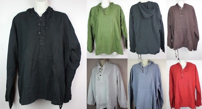 Handmade Baumwolle Festival Kapuze Hippie Boho Shirt Gothic Pirat Kurta Nepal CS30