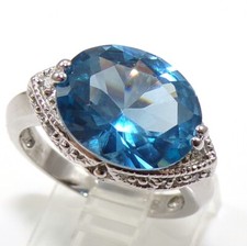 Sterling Silver Oval Blue Quartz  Clear Stone Ring Size 6 FZ