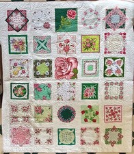 NEWLY HAND MADE VINTAGE HANDKERCHIEF QUEEN KING LARGE QUILT PINK GREEN 99X105