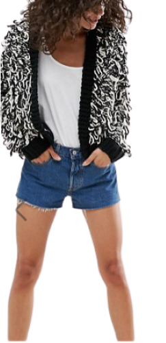 ASOS Oversized Tassle Cardigan Black/Cream Size UK 8 rrp £50 DH100 NN 03 - Picture 2 of 3