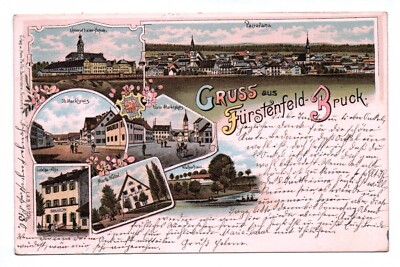 Litho Postcard Greetings from Fürstenfeld Bruck 1902 Market Square