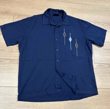 VTG Steady Bowling Shirt Mens Blue Medium 3 Star Panel Rockabilly Button Retro