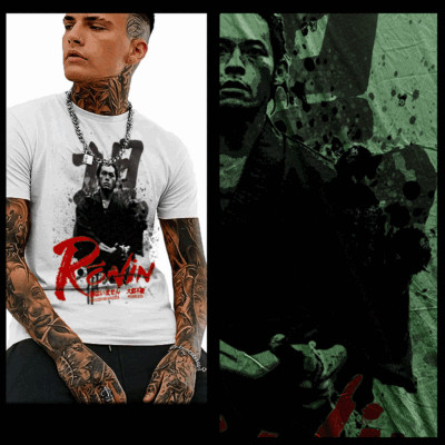 Samurai T-Shirt deadly warrior with sword Bushido Code Japanese katana Kanji tee