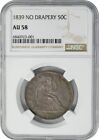 1839 Seated Liberty Half 50c No Drapery Au58 Ngc 948333-2
