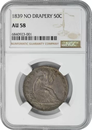 1839 Seated Liberty Half 50c No Drapery AU58 NGC 948333-2