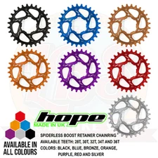 Hope Spiderless Boost Retainer Ring Chainring 28T 30T 32T 34T 36T All Colors New