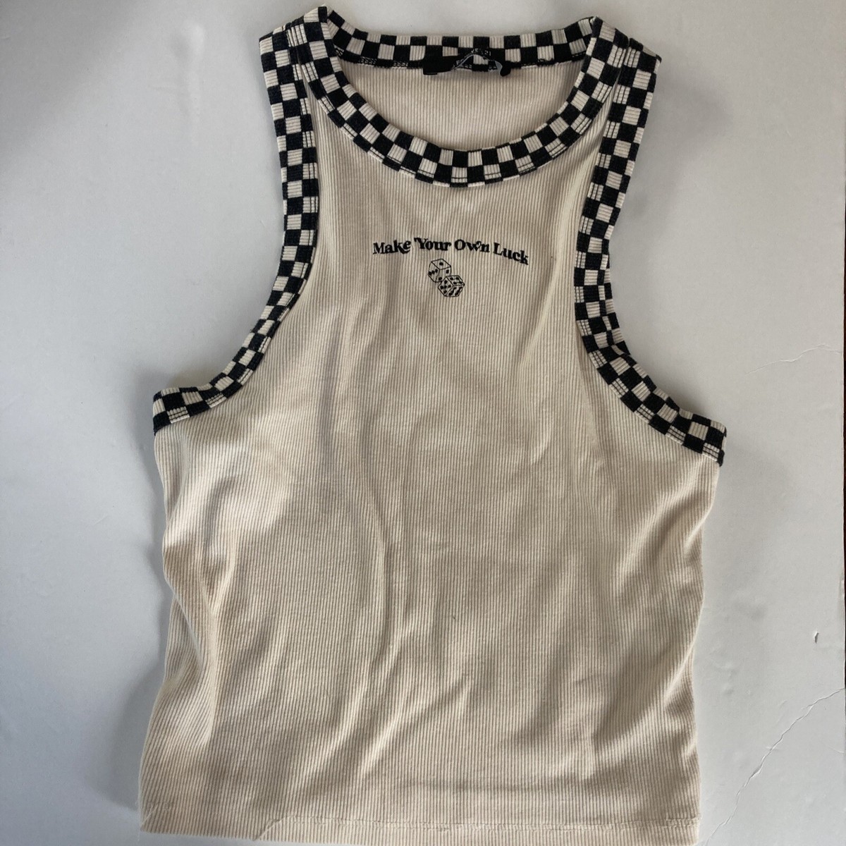 Forever 21 Tank Top Womens Size S Beige/ B&WDice Design Racerback Cropped  Casual