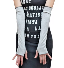 Womens Cotton Gloves Gray Arm Covers Fingerless Hand Warmers Long Armwarmers NEW