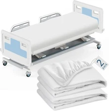 Fitted Hospital Bed Sheets Soft&Durable for Home/Care Beds/Medical Use White