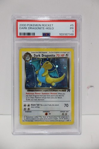 PSA 1 Dark Dragonite Holo Team Rocket #5 2000 Pokemon WoTC PR