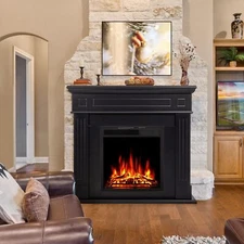 43” Electric Fireplace Mantel Freestanding, Remote , Adjustable Led Flame,Black