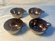 SILVER GLAZE SPECKLED SET OF 4 DRINKING CUPS 2 X 3 1.2 INCHES CERAMIC