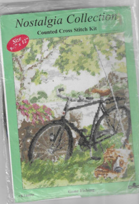 Gezähltes Kreuzstich Stickset DMC Gone Fishing unbenutzt gebraucht Nostalgie