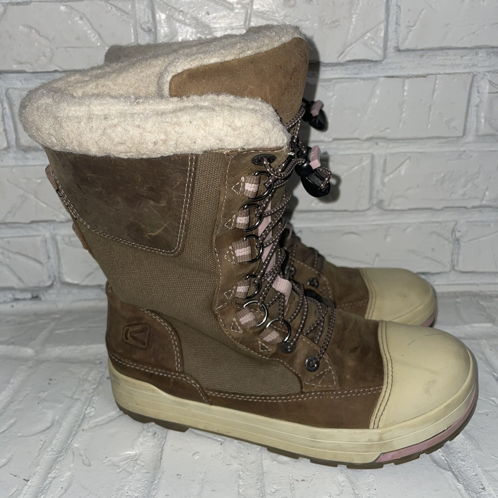 Keen Snow Rover linea donna stivali impermeabili marroni in tela e pelle taglia 7 5