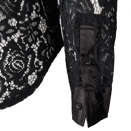 T-shirt maglietta uomo maglia pizzo trasparente floreale trasparente con bottoni nuova moda - Foto 11 di 14