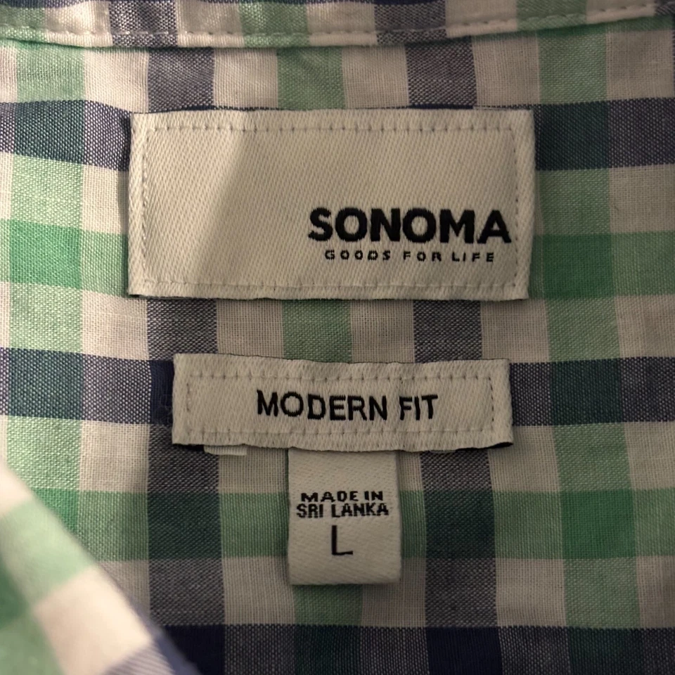 Camisa social Sonoma azul verde xadrez manga longa bolso com botões tamanho grande - Imagem 3 de 4