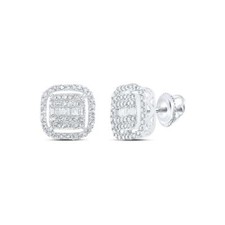 10K White Gold Genuine Baguette Diamond Unisex Square Halo Stud Earrings 5/8 CT