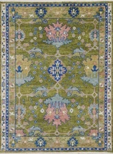 Multi Size Hand Knotted Green Donegal Oushak Arts & Crafts Living Room Area Rug