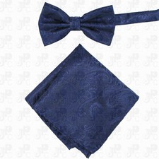 New Men Navy Blue BUTTERFLY Bow tie And Pocket Square Handkerchief Set Wedding