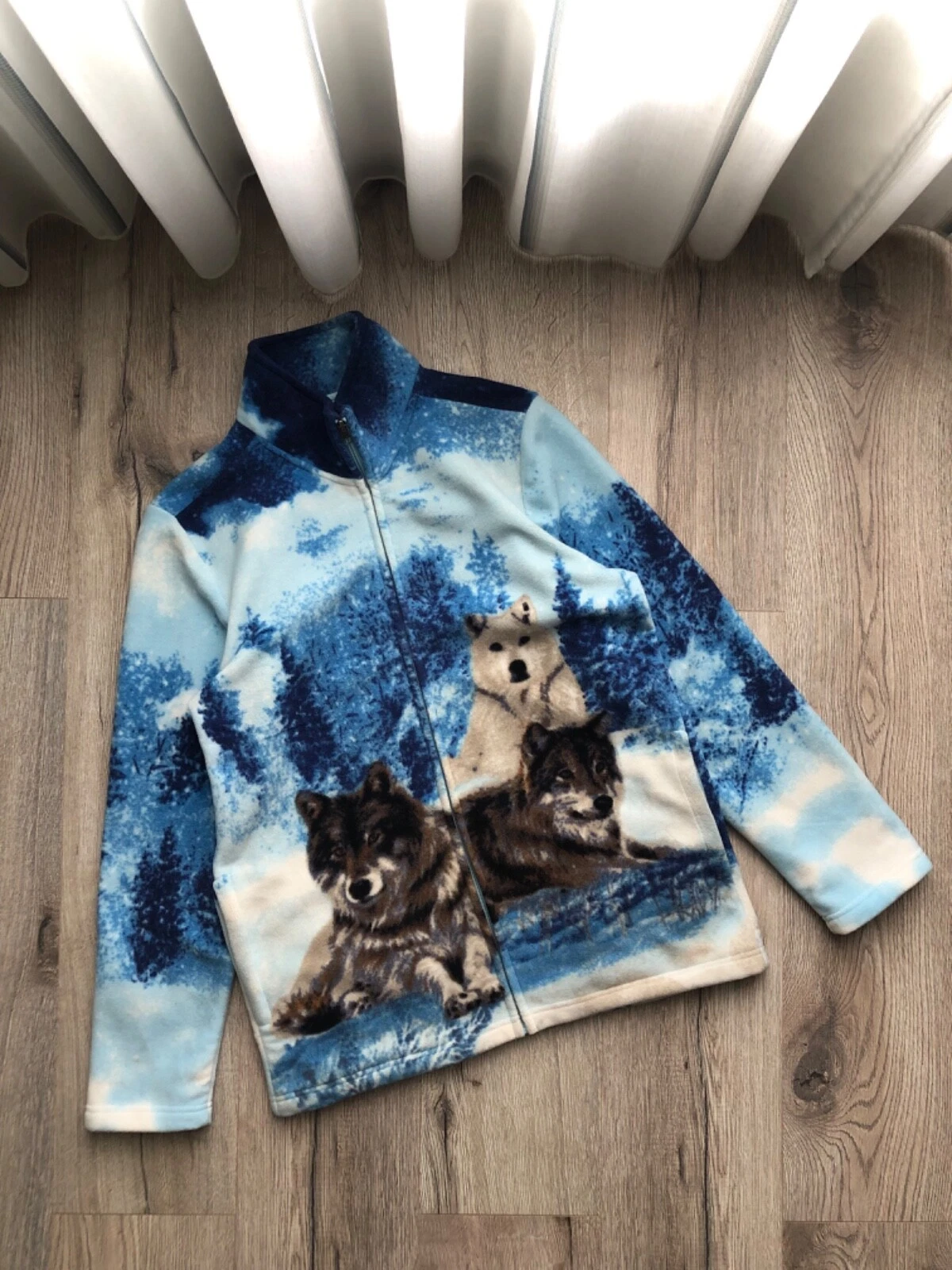 Animals Snow Wolf Atlas Zip Fleece Vintage