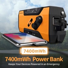 Emergency Solar Hand Crank Weather Radio 2000mAh Power Bank Charger Flash Light.