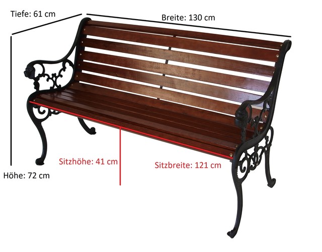 Gartenbank Parkbank Gartenmöbel Bank Strassburg 2-sitzer Gusseisen Holz