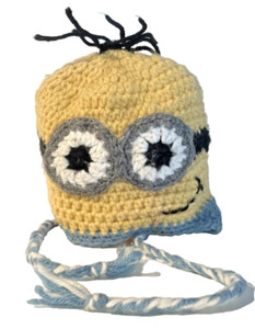Crochet Minion Hat Beanie Blue Yellow Kids Handmade Crochet Skull Cap Ear Flaps