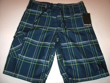 Hurley swimsuit boys youth board shorts swim trunks blue plaid size 18 swimsuit