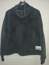 CALVIN KLEIN PERFORANCE WOMENS PULLOVER BLACK SOFT FUZZY COWL NECK SIZE L