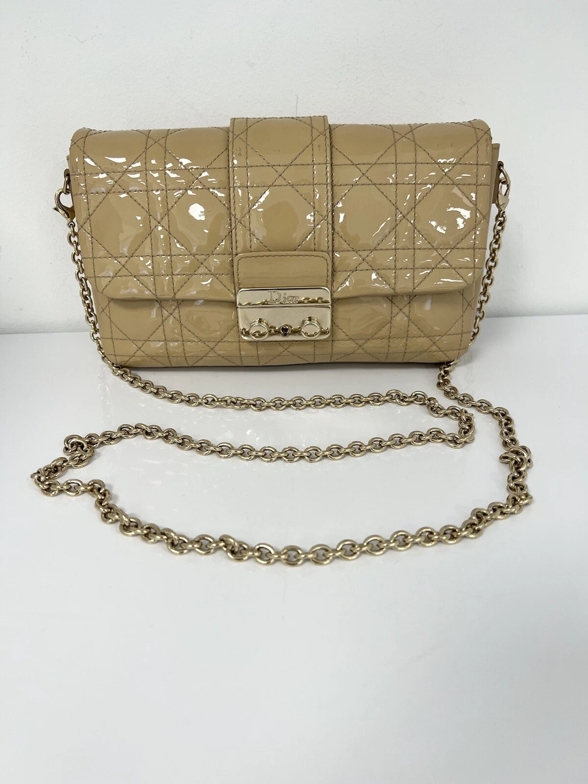 Portefeuille sur chaîne Christian Dior beige Miss Dior