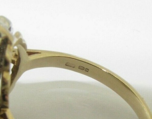 Mujer 9ct 9carat Oro Amarillo Diamante y Zafiro Anillo, Tamaño Ru O - Imagen 6 de 8