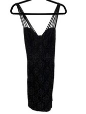 Roberta Lace Strappy Bodycon Cocktail Dress Womens 7 Black Elegant Witchy Gothic