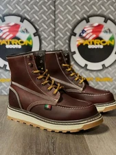 MENS BOTAS DE TRABAJO MOC TOE GENIUNE LEATHER MEXICO FLAG WORK BOOTS LACE UP